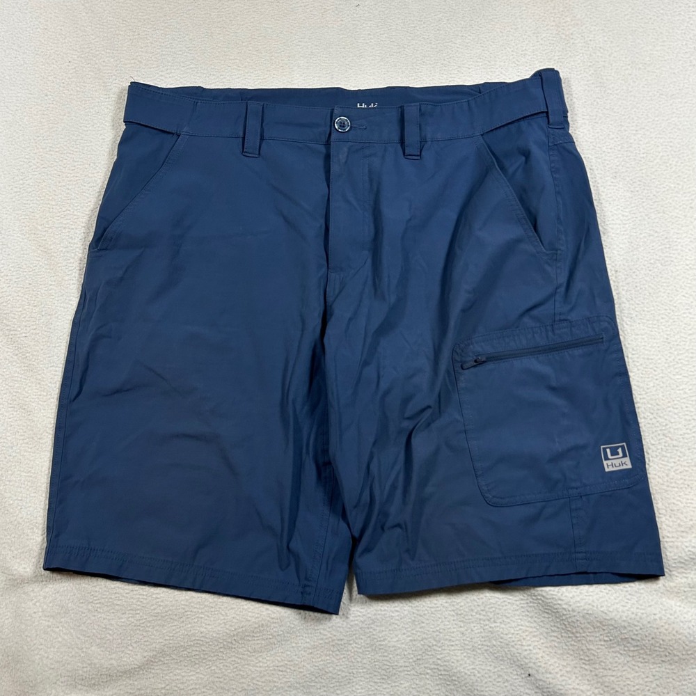 Huk Fishing Shorts Mens XL Blue Performance Stretch Cargo Utility Pocket 9.5"